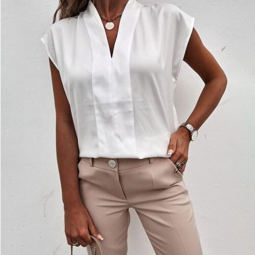 Summer Women Shirt Daily Office Elegant Ladies Chiffon Blouse Sexy V Neck Sleeveless Casual Tops Woman Fashion Clothes 2021