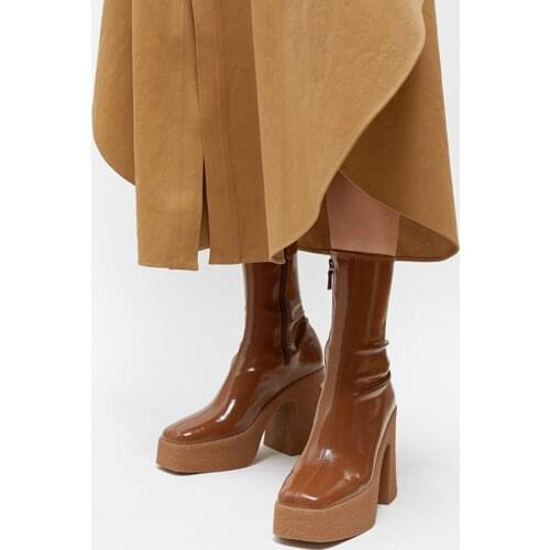 MUMANI Woman‘s Ankle Boots 2020 New Square Heel Zipper Winter Leather Boots Fashion Ladies Shoes High Heels Boots Platform Boots