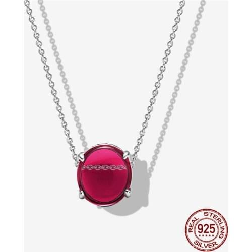 100% Real 925 Sterling Silver Fuchsia Cabochon Gem Fit Original 3mm Bracelet For Women Birthday Fashion Jewelry Gift