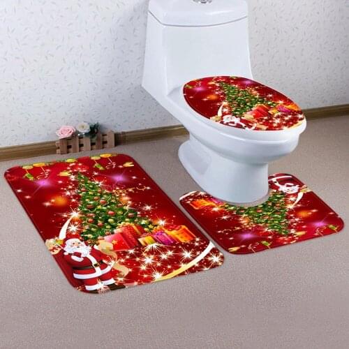 3PCS/Set Christmas Toilet Seat Cover Santa Claus Bathroom Mat Xmas Decor Santa Toilet Seat Cover Rug Home Decoration Gift