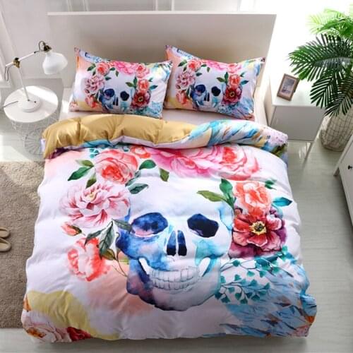 3D Skull Bedding sets queen size Bed Plaid Flowers Duvet Cover with pillow case Europe Style Sugar Skull Bedding