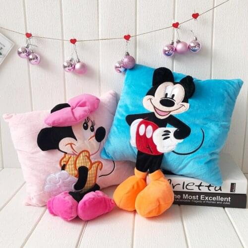 3D Mickey Minnie Pillow Cartoon Couple Car Cushion Mickey Mouse Doll Car Accessories Plush Toy Birthday Gift for Kids 34*30cm