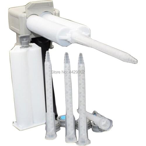 50ml 1:1 Mix Ratio Manual Epoxy Applicator Caulk Adhesive Gun + 2pcs 50ml Dual Component Mix Cartridge + 5pcs 1:1 Mixing Nozzle
