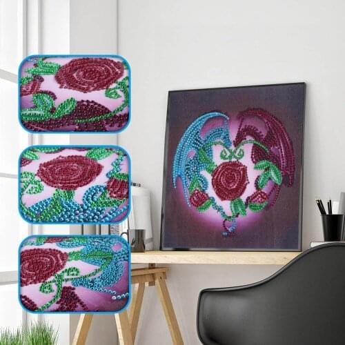 5D DIY Special Shaped Diamond Painting Rhinestone Drill "Animal Two Dragons with Flower" Embroidery Cross Stitch Home Decor Gift