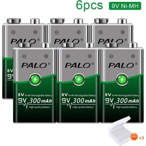 8Pcs 300 mAh PALO 9 V 6F22 9V Ni-Mh 9 Volt Super Heavy Duty Battery For Flashlight,Radio,Camera,Toys etc Rechargeable Batteries
