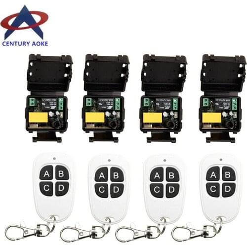 AC 220 V 1 channel RF mini Wireless Remote Control 4 piece Receiver & 4 piece transmitter Black - white 4 keys
