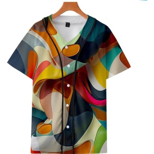 Amazon hot sale Textures color graffiti creative 3d thin baseball uniform short-sleeved T-shirt