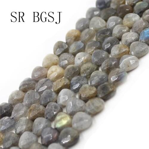 Free Shipping 10mm Faceted Gray Labradorite Gems Heart Natural Stone Beads Handwork DIY Findings Strand 15"