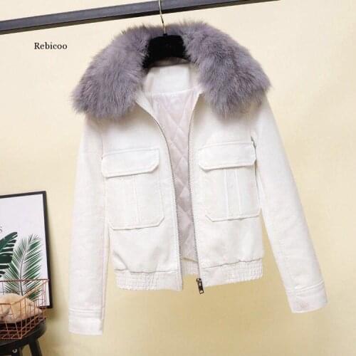 Big fake Fox Fur Collar New Women Winter Warm Faux Leather Jackets Motorcycle PU Leather Jacket Female Warm Coats