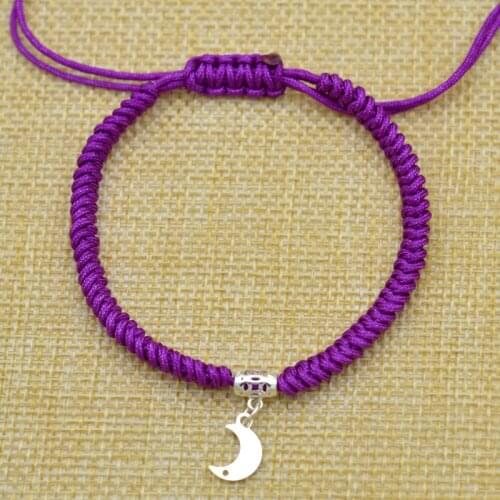 Wholesale New Fashion Jewelry 925 Sterling Silver Moon Pendant Hand-made Purple Rope Charm Bracelet Jewelry Gift Wedding