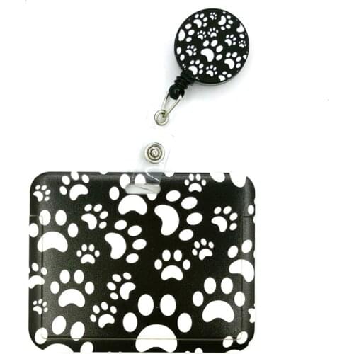 Black Dogs Paws Cute Credit Card Cover Lanyard Bags Retractable Badge Reel Student Nurse Exhibition Enfermera