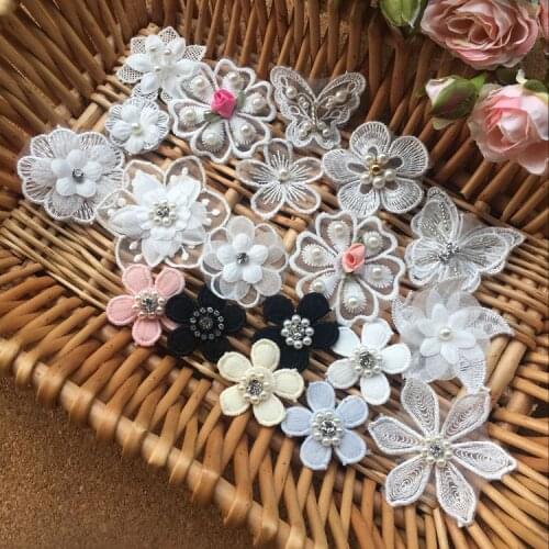 Beaded Flower Diy Lace Applique Patch For Wedding Dress Clothes Decoration Embroidered fabric Patches Sew On Garment Accessories
