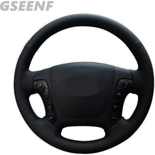 Car Steering Wheel Cover For Hyundai Santa Fe 2007-2012 Black Hand-stitched Comfortable and Soft Artificial Leather