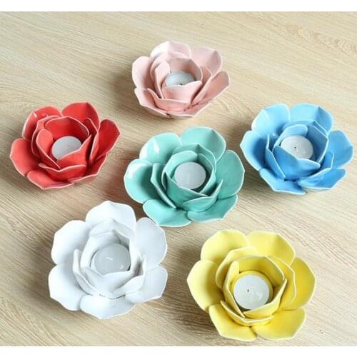 Ceramic Lotus Flower Tealight Holder Handmade Flower Shape Candle Holder for Wedding Home Pink White Yellow Blue Cyan Red SN2976