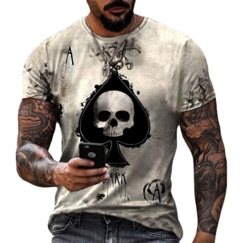 New Retro Mens T-shirt Poker A Skull Print Top Men T-shirt Summer Casual Short Sleeve Oversize Tshirt Men Clothing Streetwear