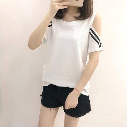Off shoulder t shirt women tshirt 2019 camisetas sexy Hollow Out t shirts white cotton t-shirt women tops summer tee shirt femme