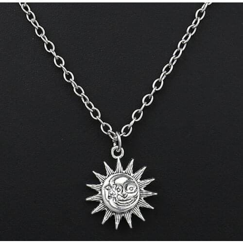 Gothic Dark Style Moon Sun With Face Pendant Necklace Double Sided Funny Goth Jewellery Necklaces For Unisex Punk Handmade Gifts