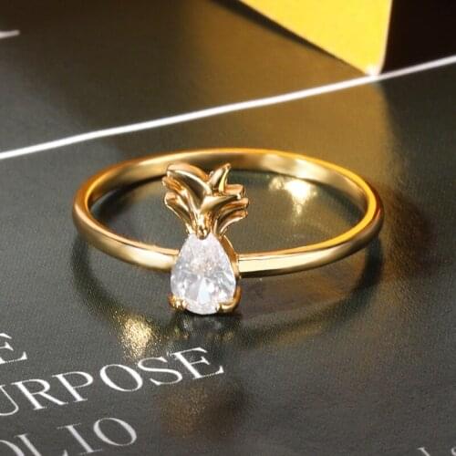 2021 Simple Pineapple Ring For Women Female Cute Finger Rings Romantic Birthday Gift For Girlfriend Fashion Zircon Stone Jewelry