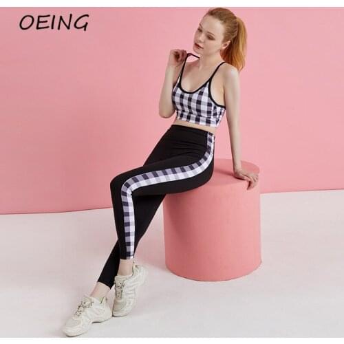 Workout Yoga 2piece Set Women Patchwork Plaid Bras and Seamless Legging Tracksuits Fitness Sport Wear Gym Sets