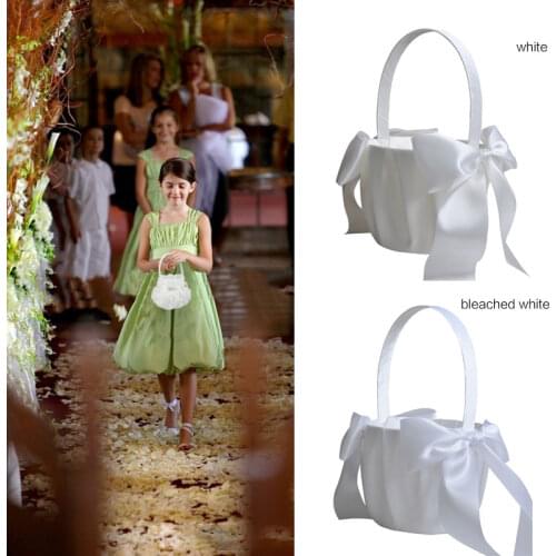 Flower Basket Ring Pillow Wedding Ceremony Satin Faux Pearl Bowknot Basket Storage for Girl Wedding Party Supplies Wedding Decor