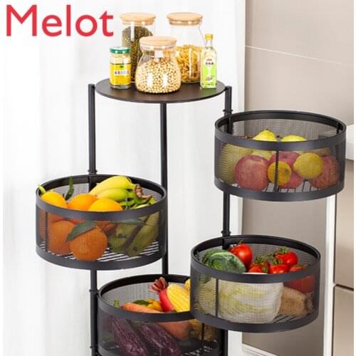 Kitchen Basket Storage Rack Floor Multi-Layer Rotatable round Vegetables and Fruits Storage Basket Multi-Function