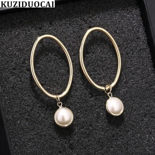Kuziduocai New Fashion Jewelry Punk Will Not Fade Droplet Circle Pearl Statement Drop Earrings For Women Brincos Pendientes E-74