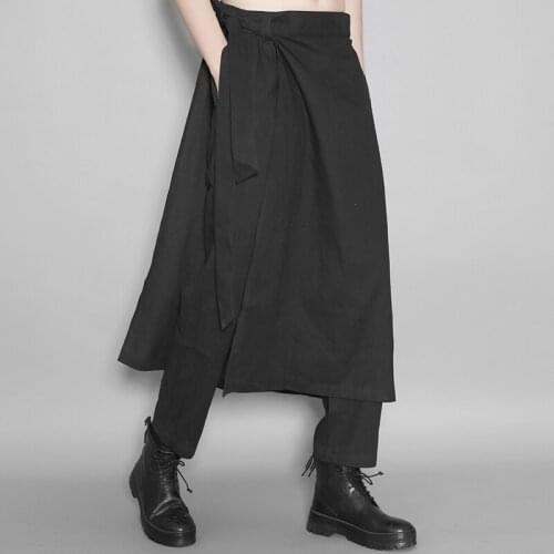 Summer dark department detachable design culottes men fake two nine-quarter casual pants men