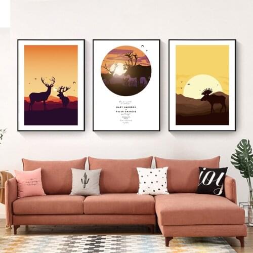 Elk Landscape Modern Art Decoration Sunset Poster Canvas Print Painting Wall Art Living Room Home Decoration