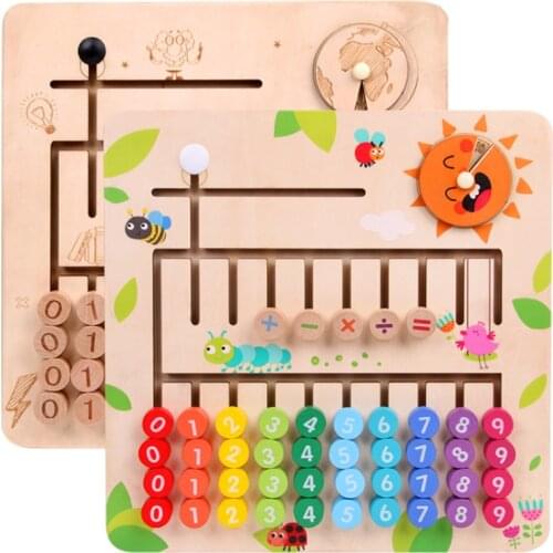 Math Toys Multi function Wooden Counting Cognition Board Wood Slide Puzzle Digital Matching Maze Game toy for Children as gifts