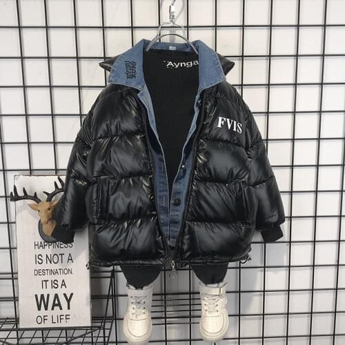 Fashion Denim Collar Winter Cotton Parkas Child Warm Coat for Boy 2021 New Kids Fashion Outwear Coats Cotton Padded