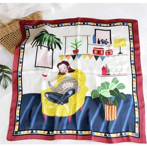 Fashion print silk scarf square small size women shawl ladies satin skinny bags tie band ribbon hair neck kerchief foulard FJ066