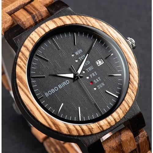 Мужские часы BOBO BIRD Wood Watches for Men erkek kol saati Week Display Date High Quality Quartz Male Watches Dropshipping