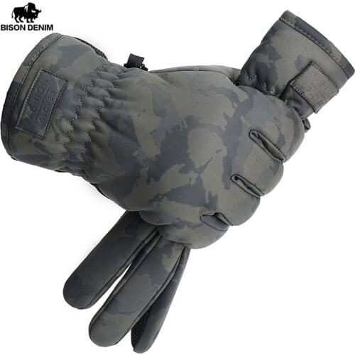 BISON DENIM Mens Gloves Thicken Windproof Waterproof Ski Gloves for Men Touch Screen Warm Winter Gloves High Quality S061