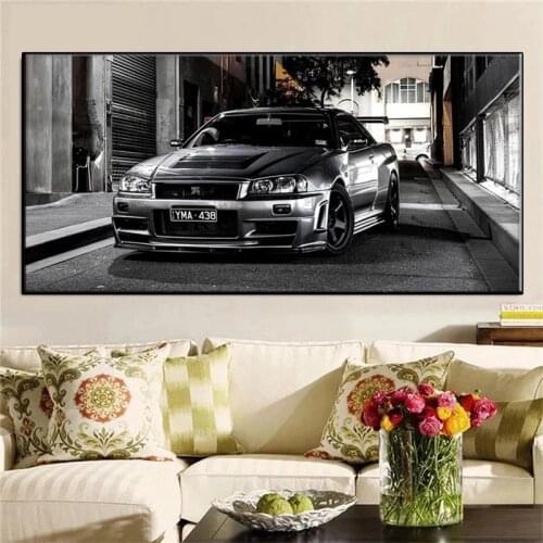 Nissan Sports Black Car Canvas Painting Poster Nordic Popular Modern Wall Art Poster Print Living Room Home Decoration Mural