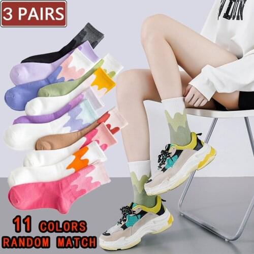 3 Pairs Women Happy Cotton Patchwork Streetwear Socks Colorful Cute Soft Autumn Winter Fashion Harajuku Girl Crew Socks 2020 New