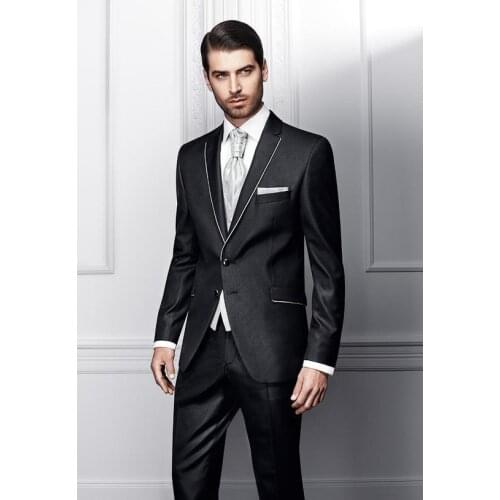 Notch Lpale Two Buttons Black Sivler Vest Tie Handkerchief 5Pieces Formal Custume Homme Tuxedos Slim Fit Office New Men Suits