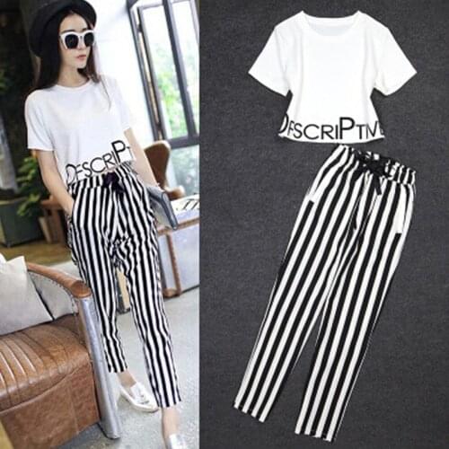 2021 Summer New Ladies Suit Short-Sleeved T-Shirt Female + Casual Trousers Two-Piece Female Suit Sports Suit 2 Piece Set Women