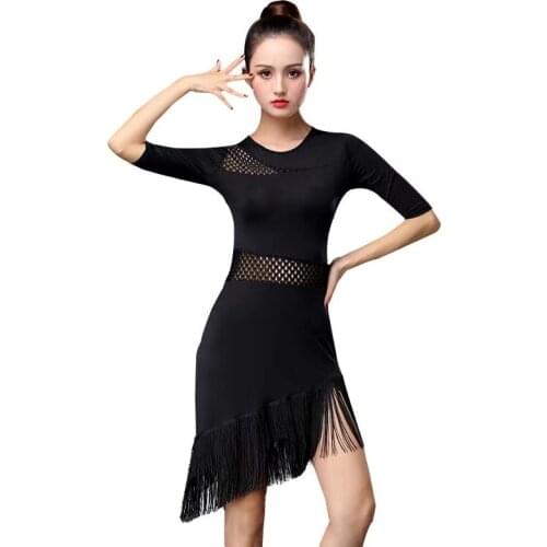 New Arrivals Sexy Tassel Latin Dance Dress For Women Practice Clothes Standard Ballroom Dance Mesh Hollow Skirt Competition Wear