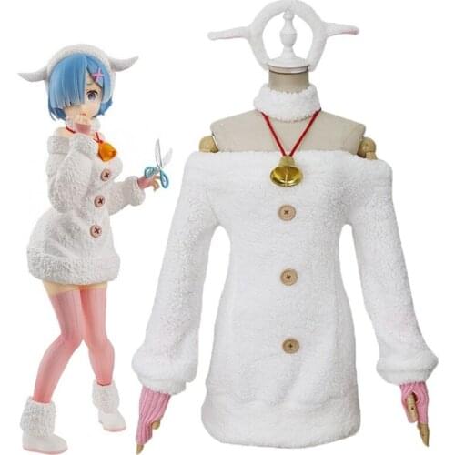 Ram Rem Cosplay Sheep Costume Anime Re Life in a different world from zero Girls Cute Halloween Full Set Fleece Dress Uniform