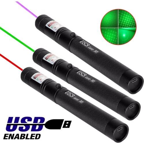 Portable USB laser pointer, built-in battery, adjustable focus red and purple laser view 10000m super far radiation laser sight