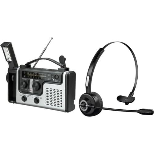 Hot-Solar Radio Portable FM / AM Radio Built-In Speaker & Bluetooth Headphones With Microphone, Wireless Headset On Ear