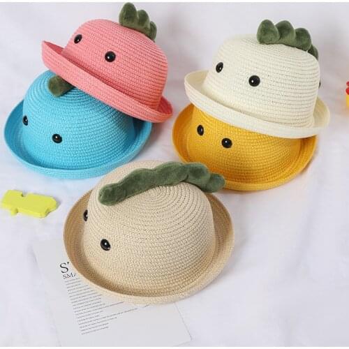 Summer cute boy girl dinosaur baby bowknot bucket hat kids beach outdoor sun hat protection children fisherman hat