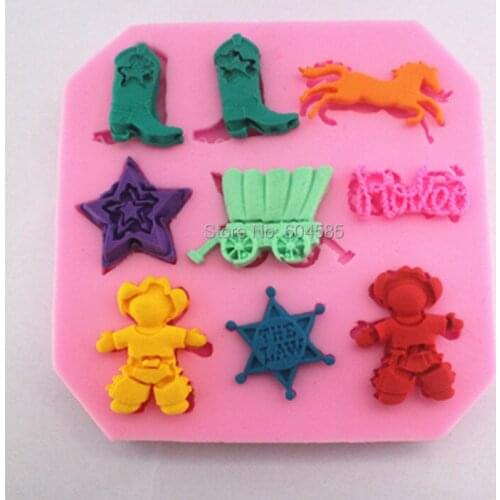 Wild West Cowboy theme Silicone Candy Mold, include cowboy boot, horse,Cow boy Sherriff upcake topper Mould