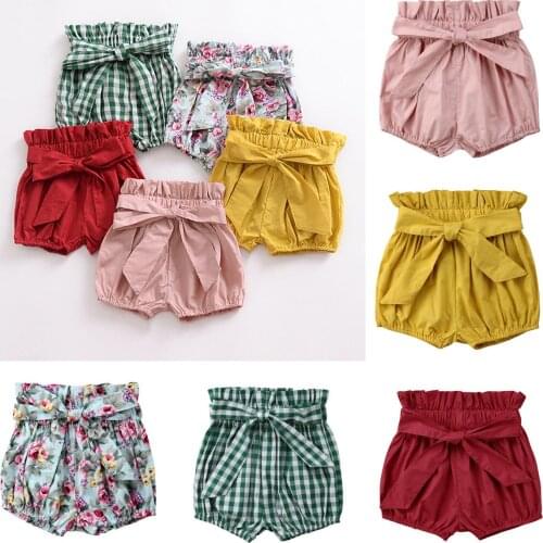 Cute Newborn Toddler Kids Baby Girl Floral Plaid Bow Shorts Bottom Bloomers Casual Clothes
