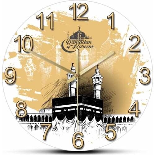 Mecca Holy Kaaba Modern Design Silent Wall Clock Saudi Arabia Ramadan Kareem Mosque Minimalist Wall Art Home Decor Clock Watch