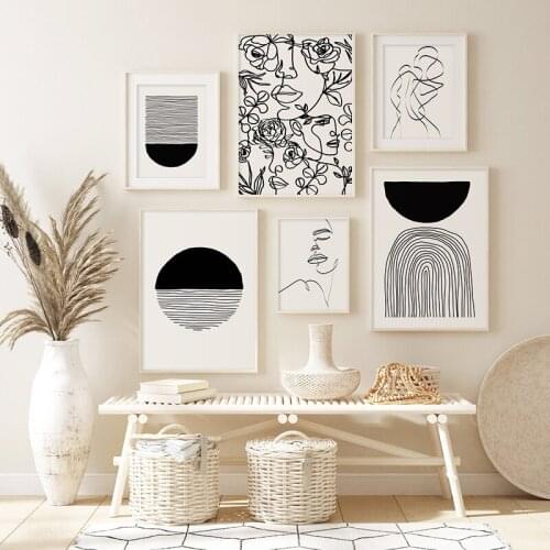 Modern Minimalist Line Beige Poster Mid Century Wall Art Canvas Print Abstract Painting Boho Pictures for Living Room Home Decor