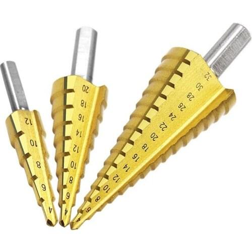 4-12/20/32mm Step Drill Bit Hss Titanium Coated Step Cone Metal Hole Cutter Metal Hex Tapered Drill Power Tools Accessories