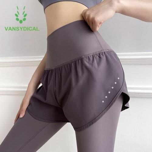 Vansydical 2 in 1 Workout Running Tights Women Gym Yoga Pants High Waist Reflective Dot Outdoor Fitness Training Sports Leggings