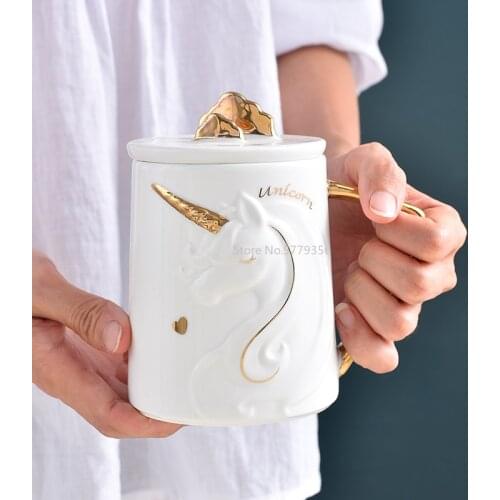 Gorgeous Relief Unicorn Coffee Mug with Mobile Phone Holder Lid Cute Water Tea Ceramic Milk Breakfast Cup Creative Gift