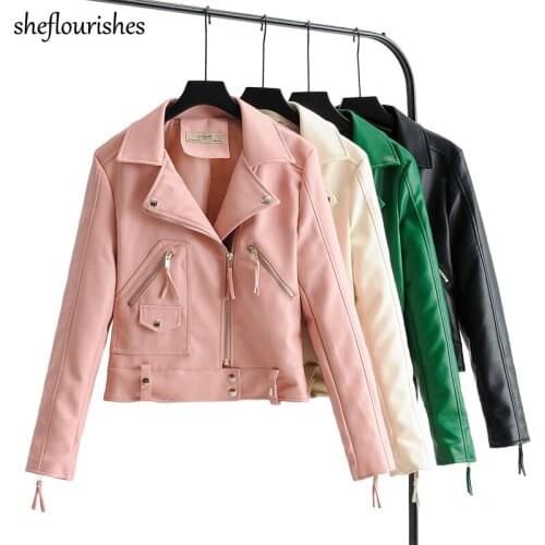 Spring PU faux leather jacket women 2021 casual coat trench biker jacket black pink leather tops ladies fashion coat outerwear
